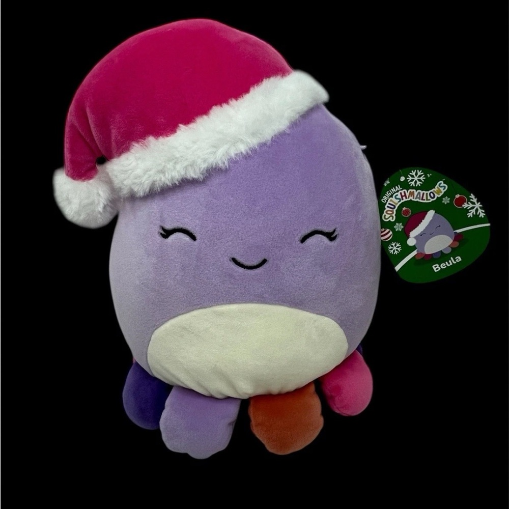 Squishmallow Beula Octopus 9” Purple Pink Santa Hat Christmas NWT Plush Stuffy